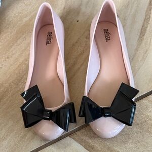 Melissa Soft Pink Flats with Glossy Black Bow